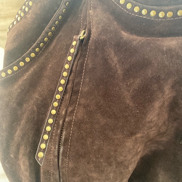 Studded Brown Suede Women's Bag - Picture 4 of 6